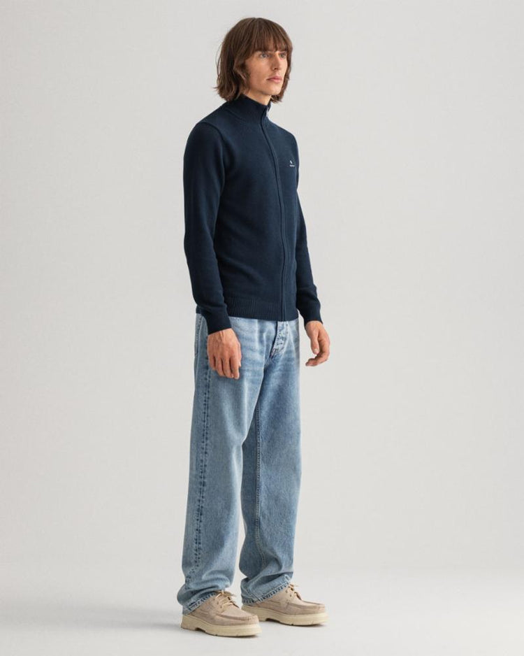 Cardigan Uomo GANT In Piqué Di Cotone - Maglione Con Cerniera, Vestibilità Regolare - Foto 3