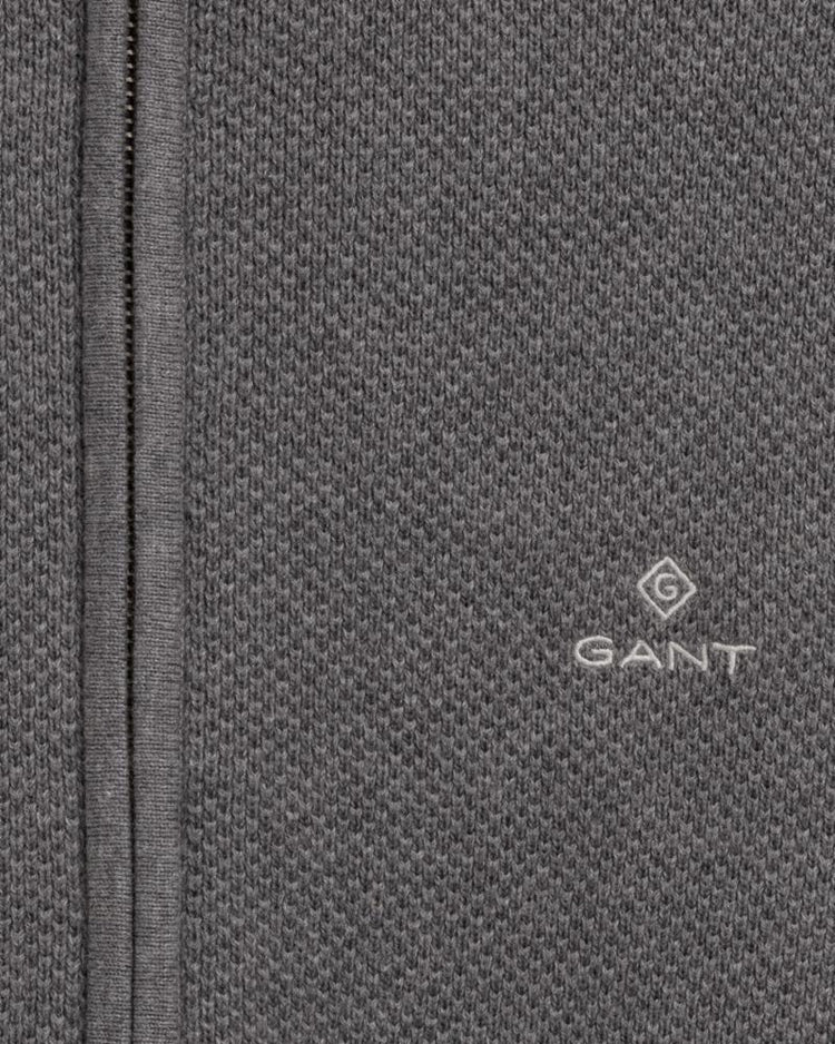 Gant Apparel Mens COTTON PIQUE ZIP CARDIGAN 92/DARK GREY MELANGE