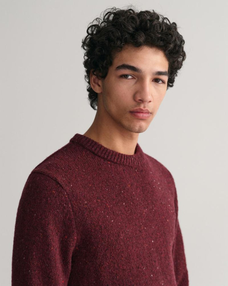 Gant Apparel Mens WOOL NEPS C-NECK 604-PLUMPED/RED