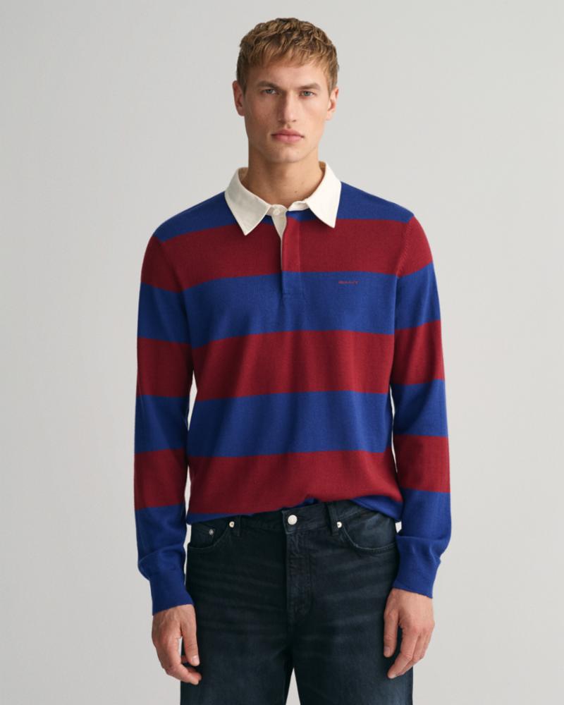 Gant Apparel Mens BARSTRIPE MERINO RUGGER 432/RICH NAVY