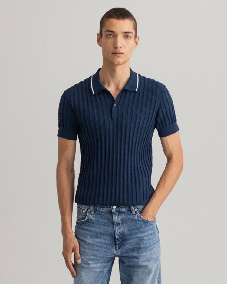 Gant Apparel Mens CABLE POLO SS 433/EVENING BLUE