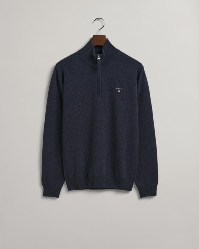 Gant Apparel Mens SUPERFINE LAMBSWOOL HALF ZIP 480/DARK NAVY MELANGE